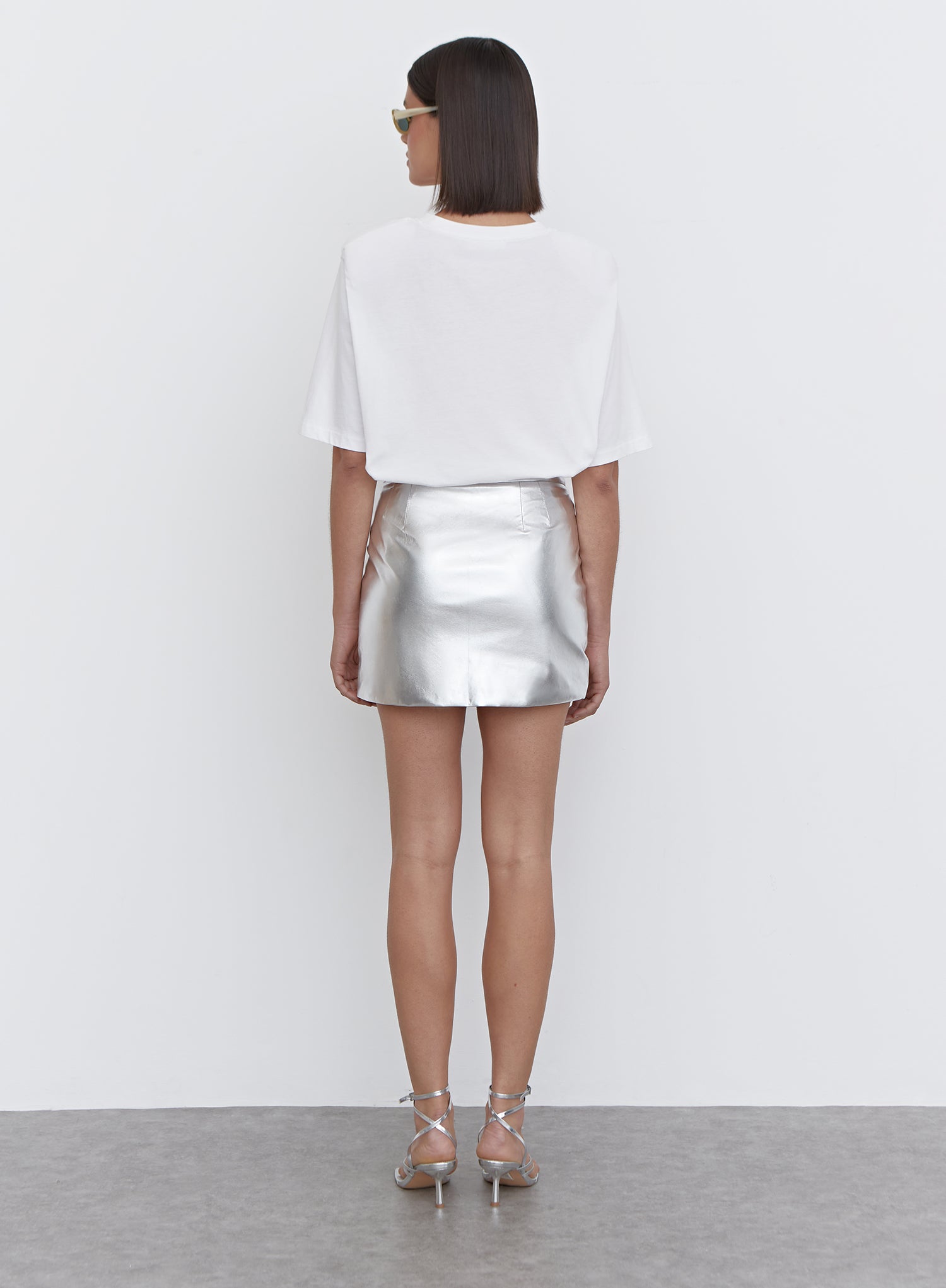 Silver Metallic Faux Leather Mini Skirt